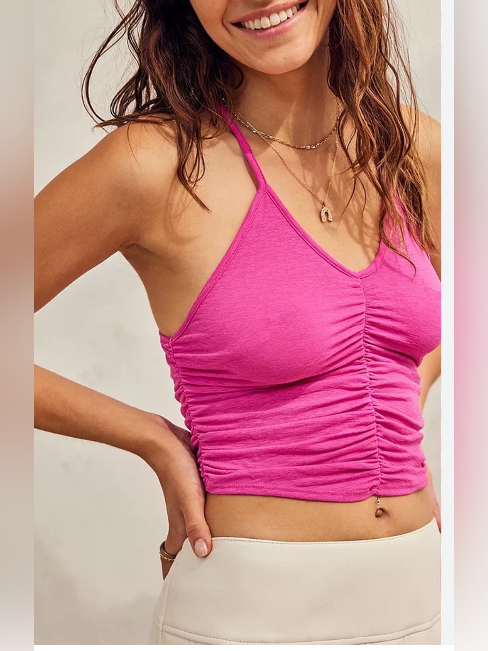 Urban Outfitters Hot Pink Ruched V-Neck Cami